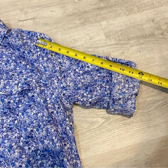 Vintage St. John’s Bay Cottagecore Blue Floral Print 3/4 Sleeve Collared Blouse - Picture 16 of 17